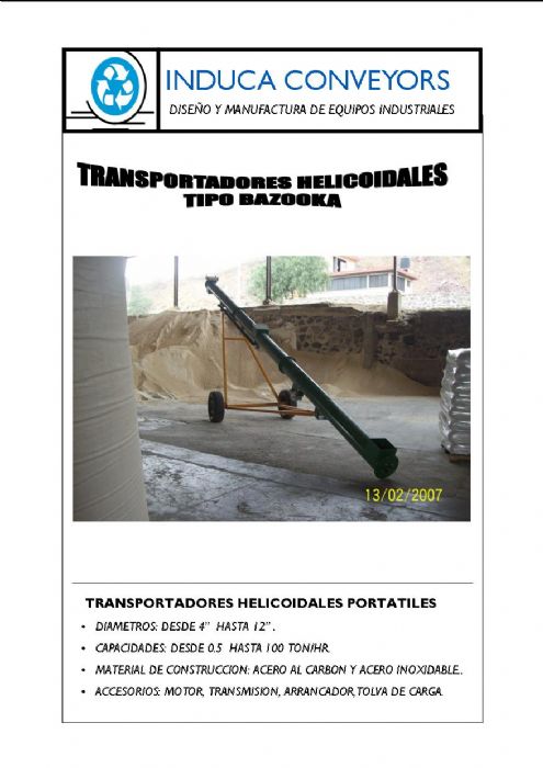 TRANSPORTADORES HELICOIDALES TIPO BAZOOKA